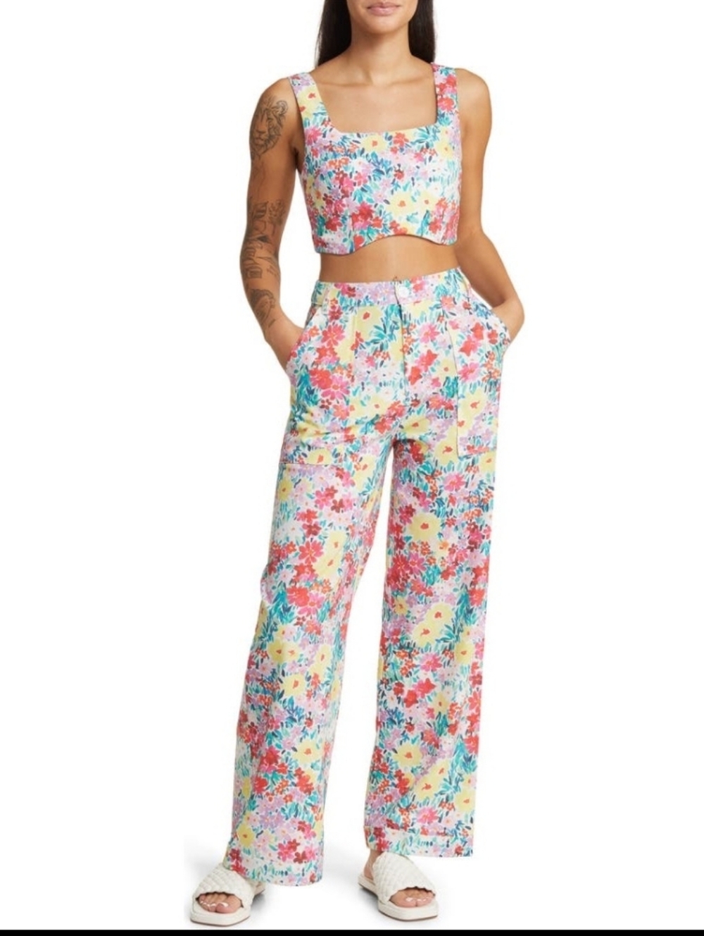 NWT YLLW YELLOW THE LABEL | Midsummer 2 Piece Pant Set  French Floral | SIZE XS